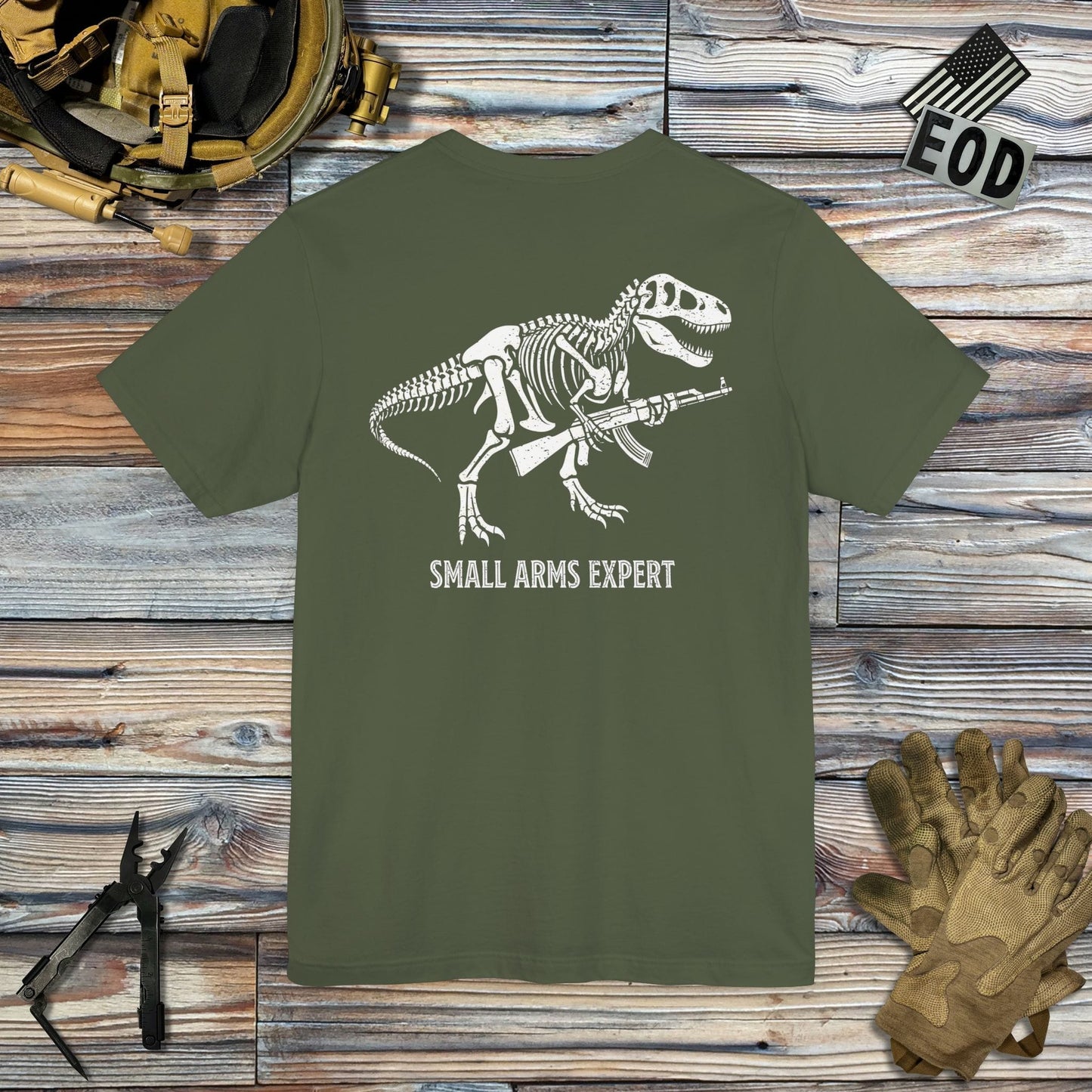 K-Factor Supply Co Small Arms Mk 1 Mod 1 - AK (Back Print) T-Shirt Military Green / S