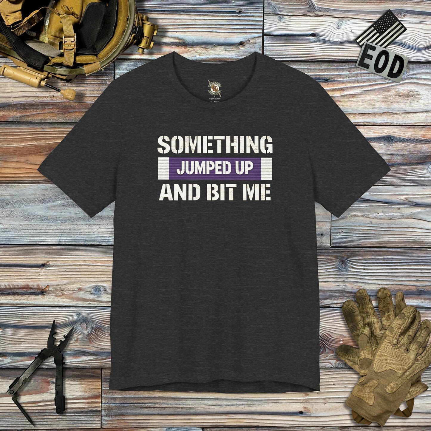 K-Factor Supply Co Something Bit Me T-Shirt Dark Grey Heather / S