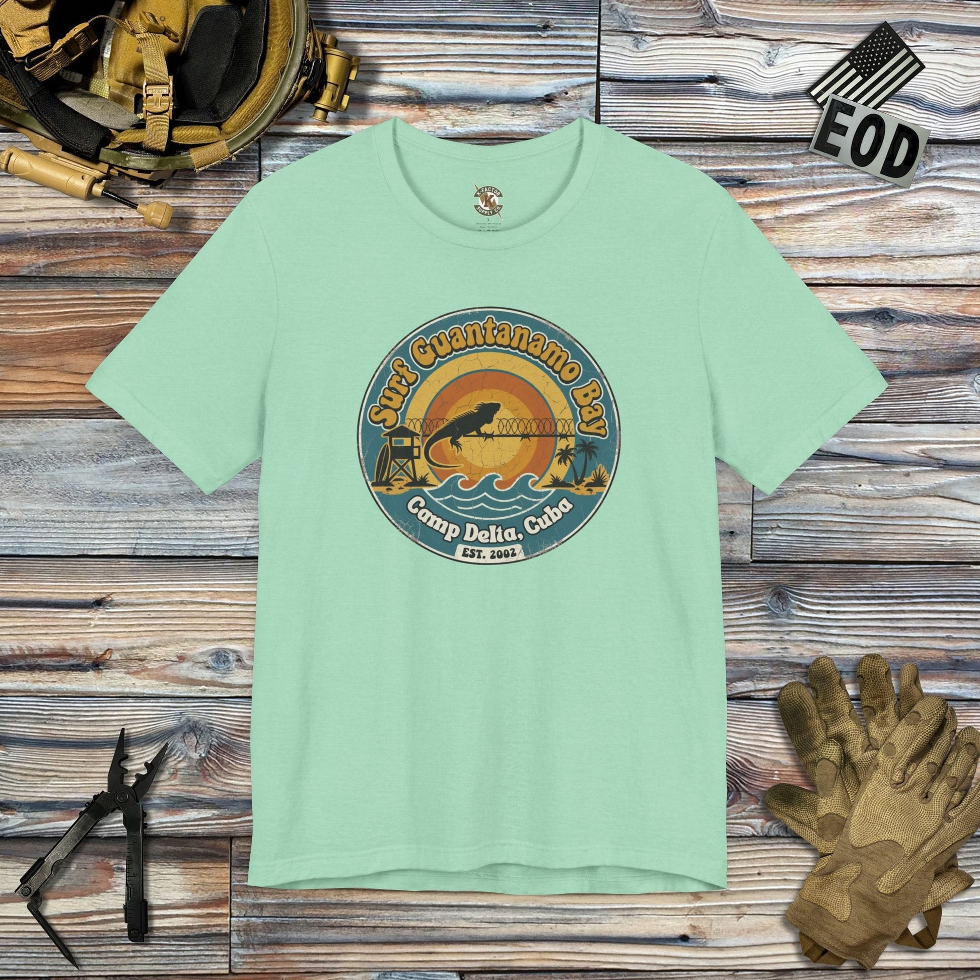 K-Factor Supply Co Surf GTMO (Camp Delta) T-Shirt Heather Mint / S