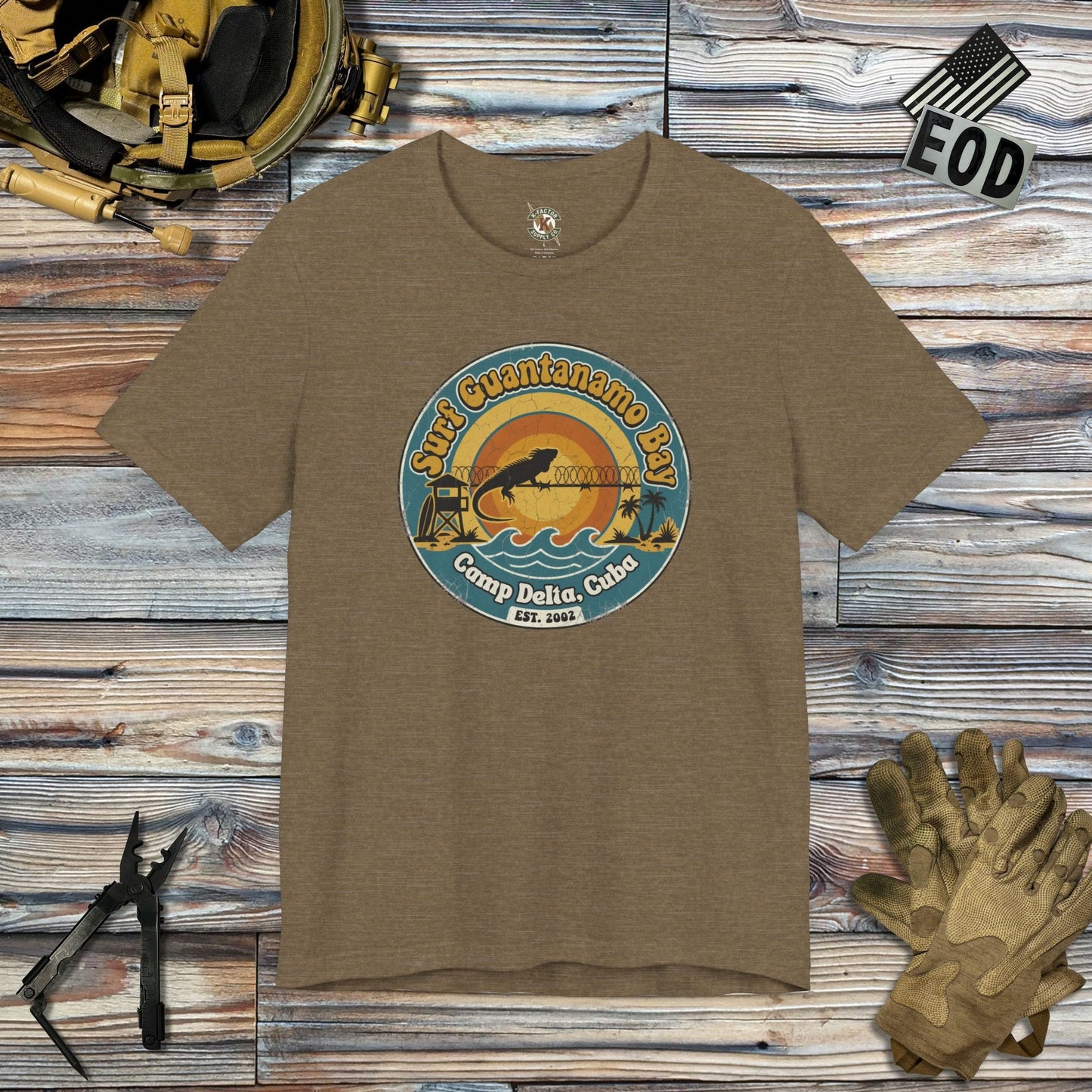K-Factor Supply Co Surf GTMO (Camp Delta) T-Shirt Heather Olive / S