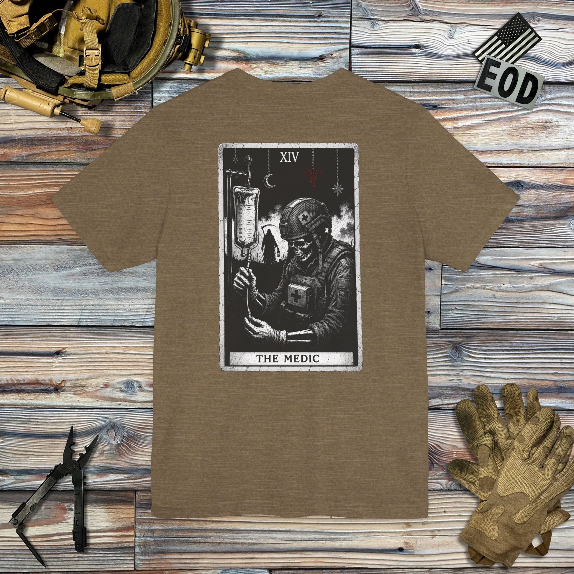 K-Factor Supply Co The Medic Tarot (Back Print) T-Shirt Heather Olive / S