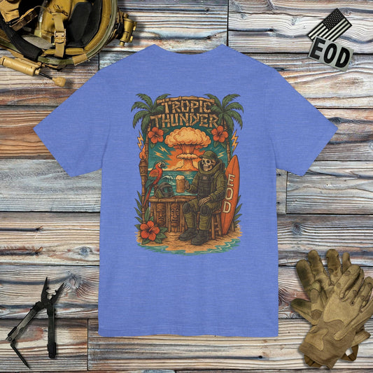 K-Factor Supply Co Tropic Thunder (Back Print) T-Shirt Heather Columbia Blue / S