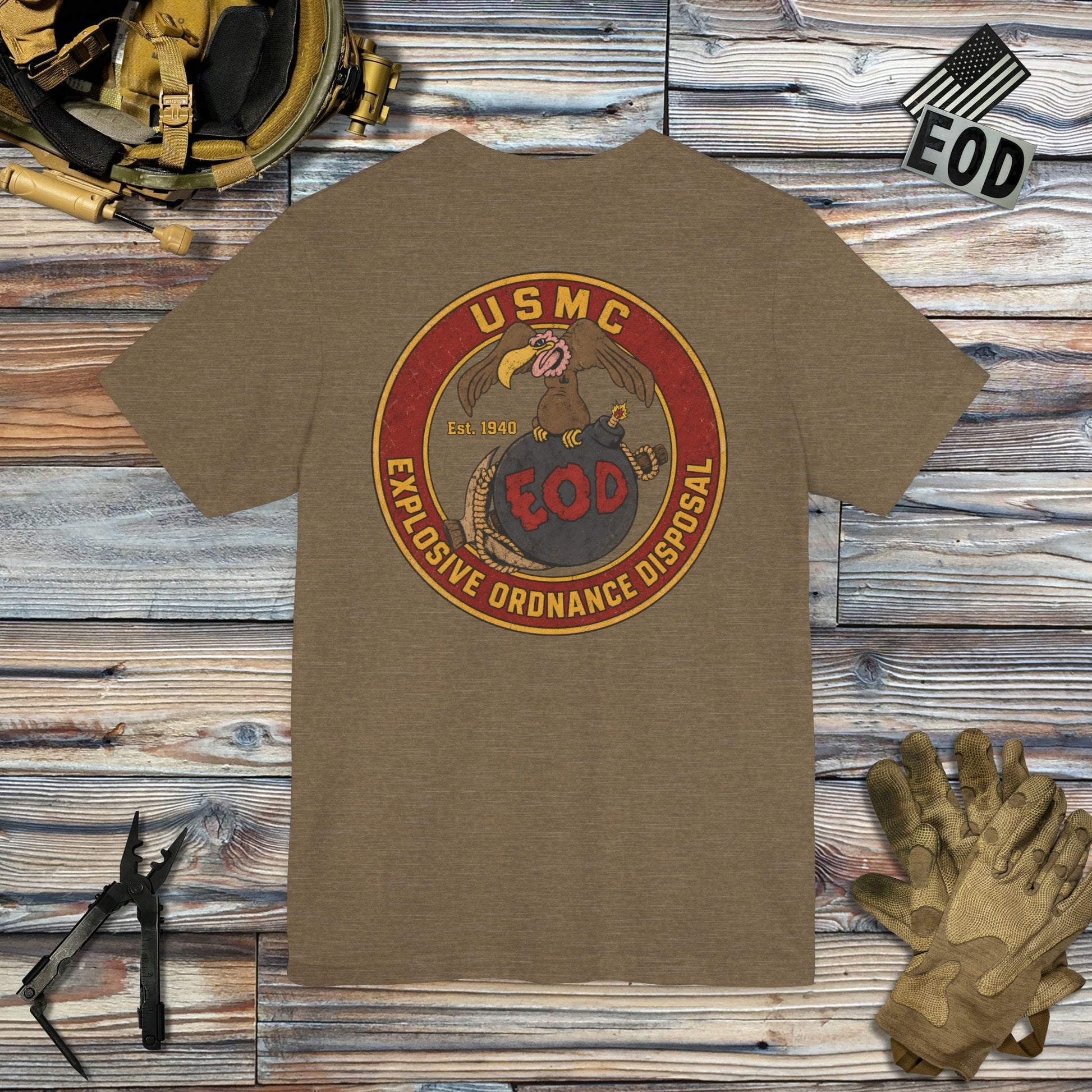 K-Factor Supply Co USMC BBP Icon (Back Print) T-Shirt Heather Olive / S