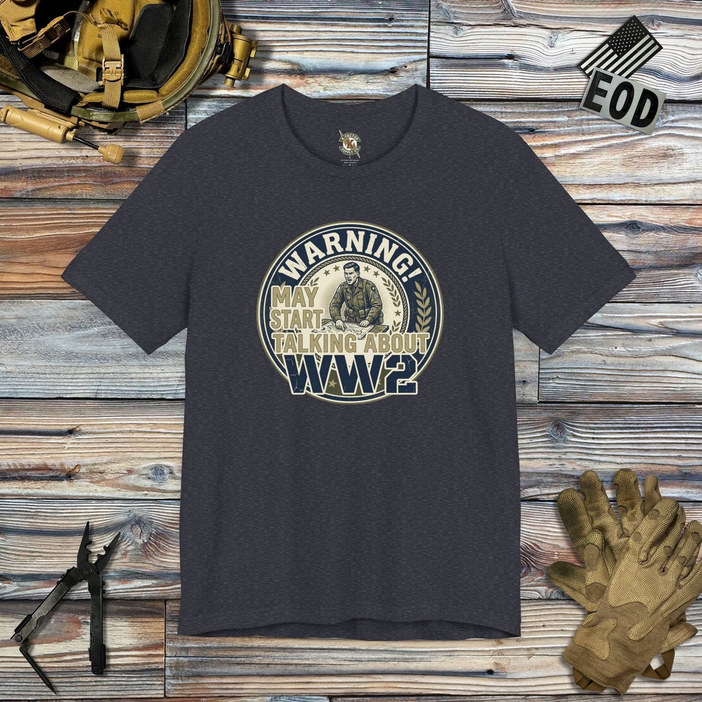 K-Factor Supply Co Warning - WW2 Buff Mk 1 T-Shirt Heather Navy / S