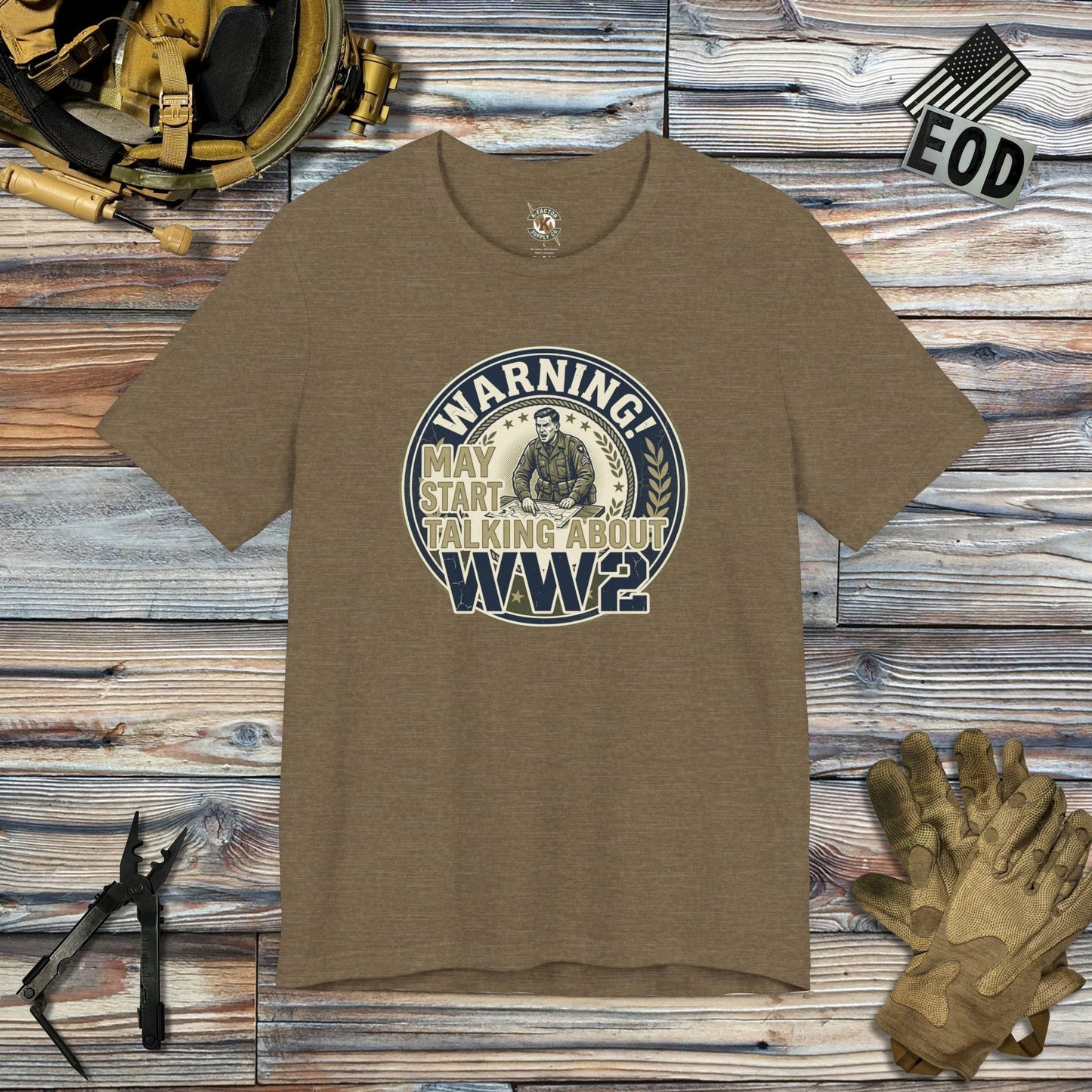 K-Factor Supply Co Warning - WW2 Buff Mk 1 T-Shirt Heather Olive / S