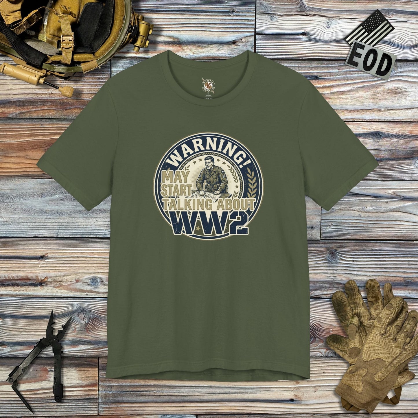 K-Factor Supply Co Warning - WW2 Buff Mk 1 T-Shirt Military Green / S