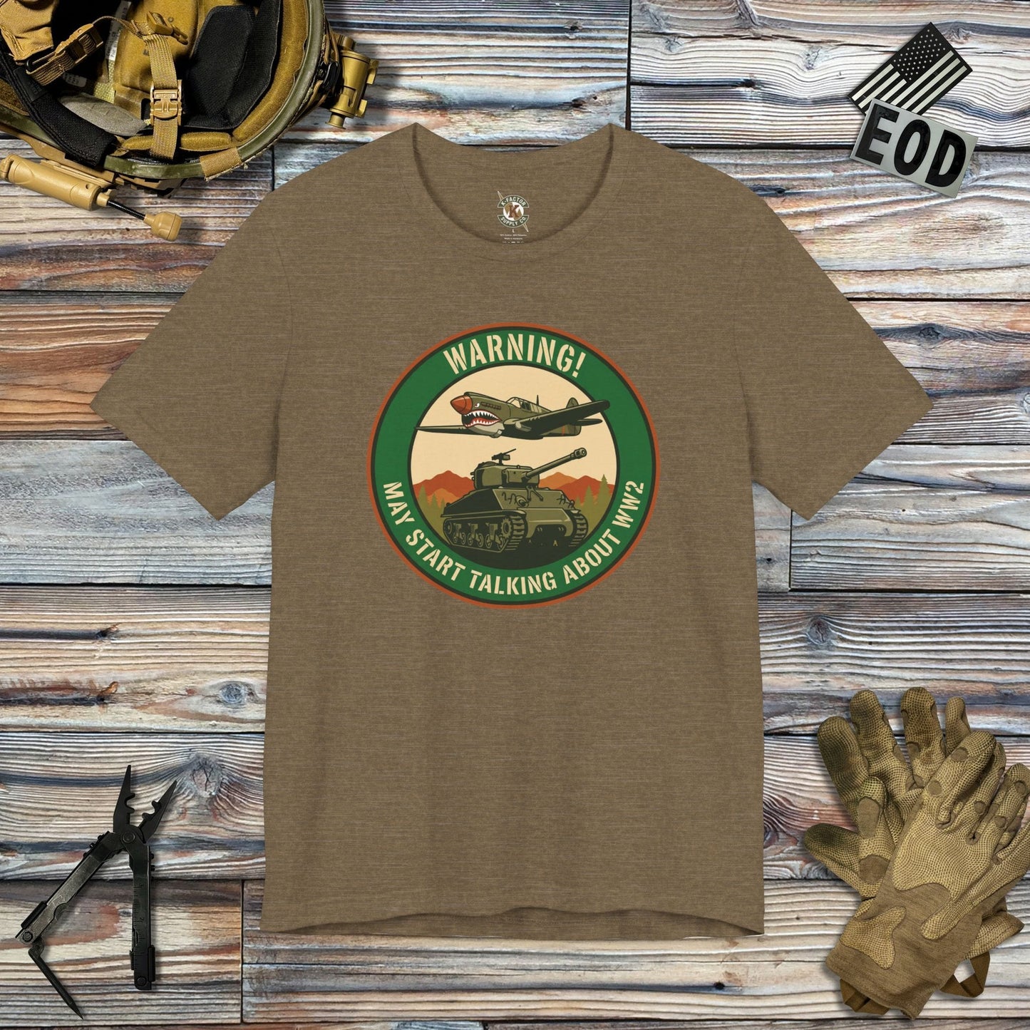 K-Factor Supply Co Warning - WW2 Buff Mk 3 T-Shirt Heather Olive / S