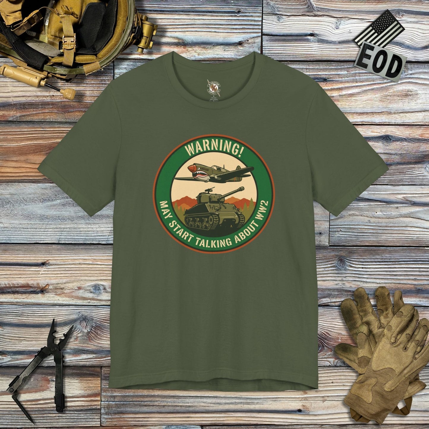 K-Factor Supply Co Warning - WW2 Buff Mk 3 T-Shirt Military Green / S