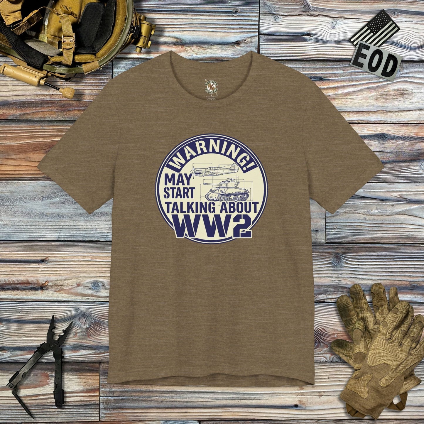 K-Factor Supply Co Warning - WW2 Buff Mk2 T-Shirt Heather Olive / S