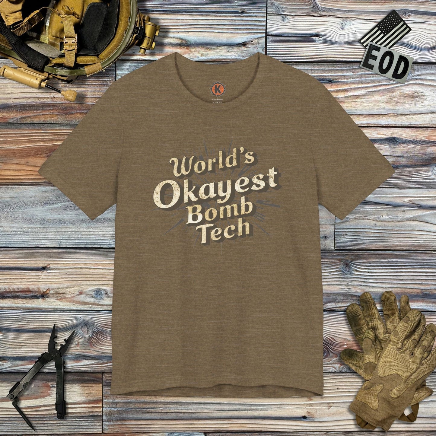 K-Factor Supply Co World's Okayest Bomb Tech (MK 1) T-Shirt Heather Olive / S