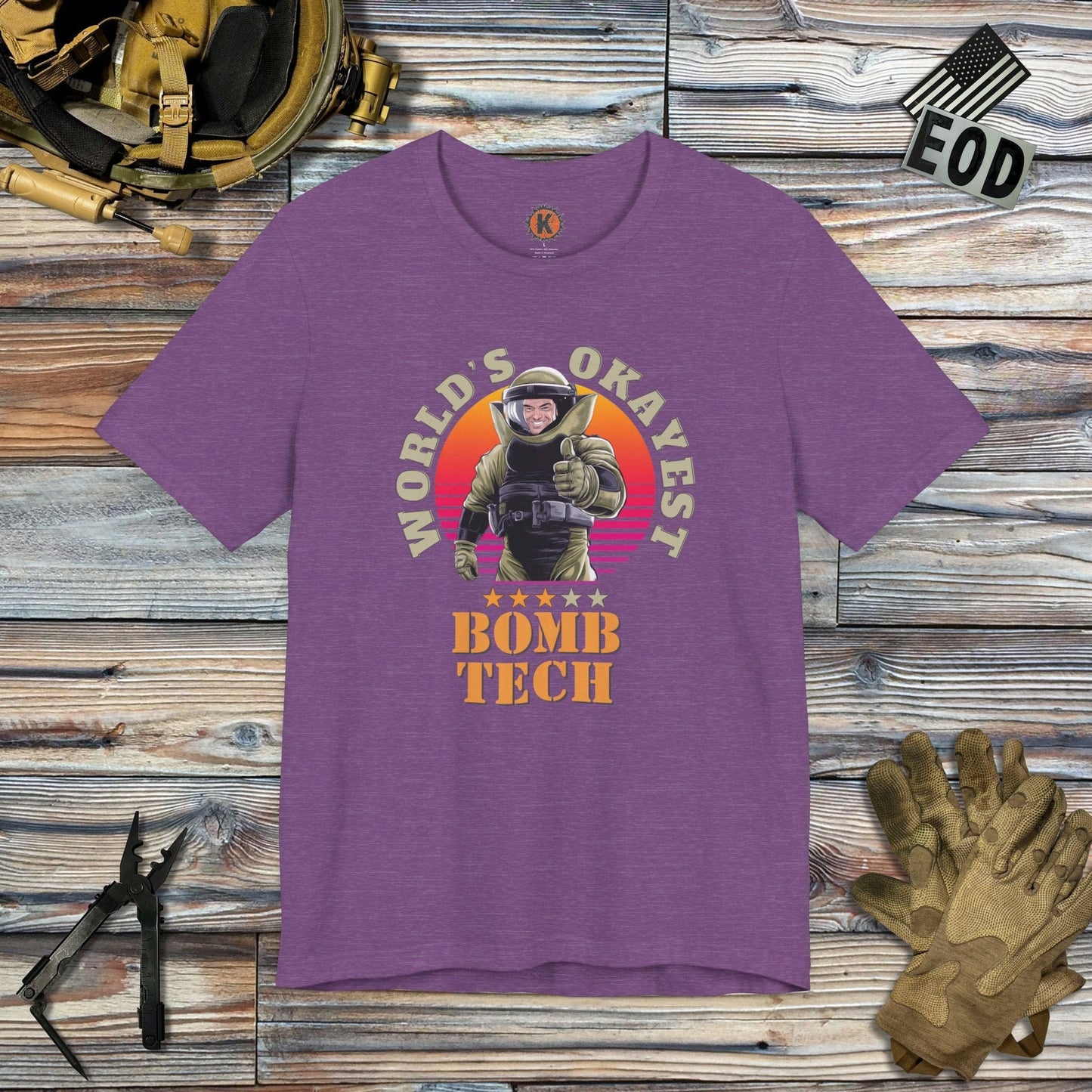 K-Factor Supply Co World's Okayest Bomb Tech (MK 2 Mod 1) T-Shirt Heather Team Purple / S