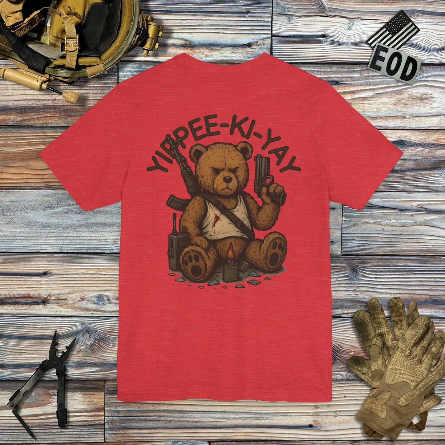 K-Factor Supply Co Yippee-Ki-Yay (Back Print) T-Shirt Heather Red / S